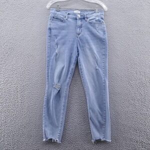 Nicole Miller Soho‎ High Rise Skinny Jeans 8 Blue Womens Light Wash Raw Hem